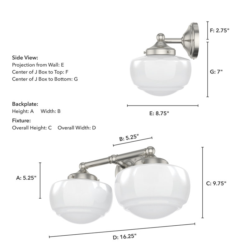 Saddle Creek 2-Light Dimmable Vanity Light, Brushed Nickel