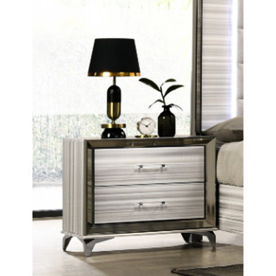 Table de chevet blanche Modern Star - finition blanche, espace de rangement spacieux, DEL intégrée, 2 tiroirs, glissières à double tiroir avec flair, rangement, DEL, et
