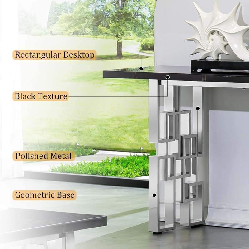 Zareth 55" Console Table, Black, Silver