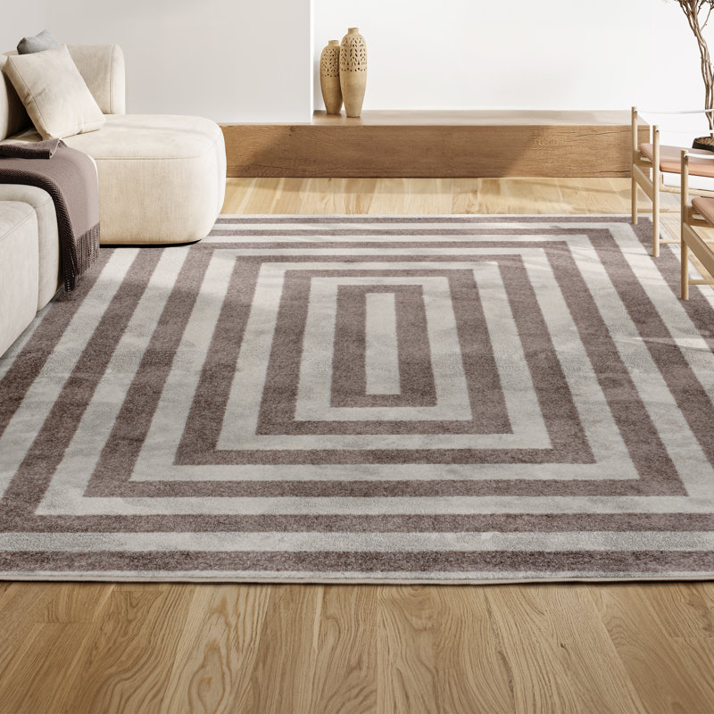 Isibeal Modern Classic Mitre Stripe Brown/Ivory Rug, Rectangle 3' x 5'