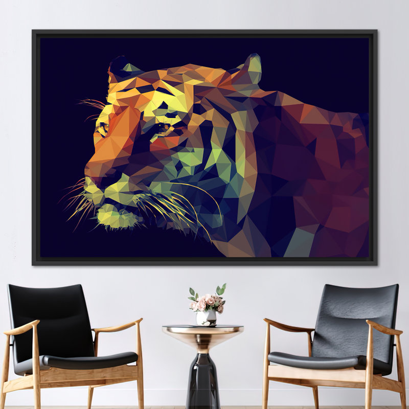 Illustration abstraite de tigre sur toile - Décoration murale géométrique pour grands espaces, Noir, H 45 po x l 65 po
