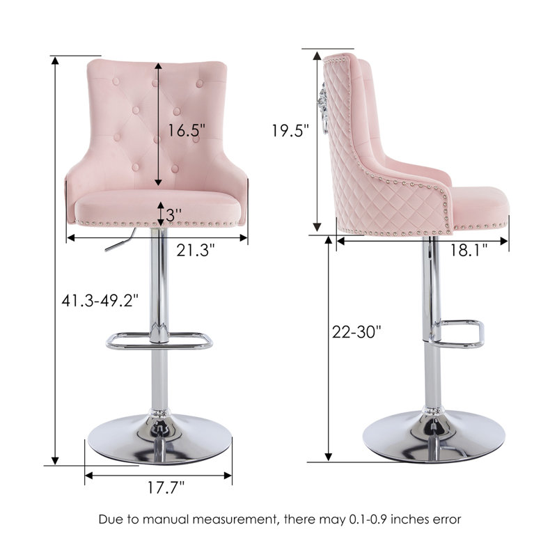 Set of 4 Swivel Adjustable Height Bar Stool With Chorme Base, Pink