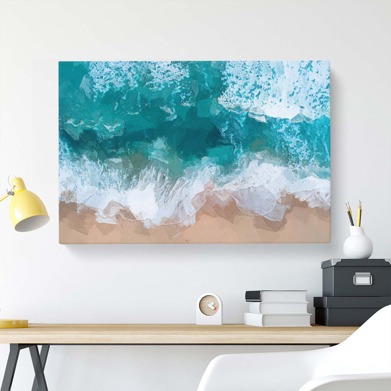 The Turquoise Ocean upon the Beach in Abstract - Wrapped Canvas Painting Print, 35cm H x 50cm W x 3cm D