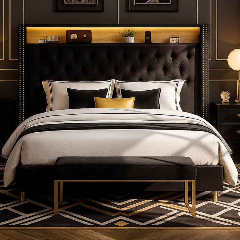 Lit plateforme tapissier Mansuur, Grand, Noir