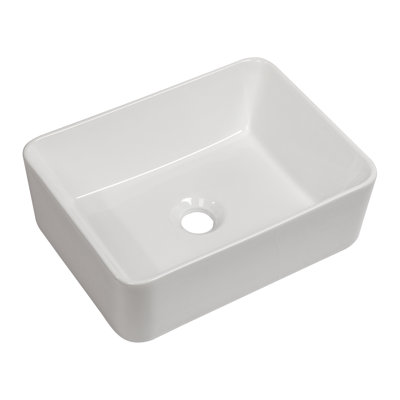 Modern 16"X12" Ceramic Vessel Sink - White, Stain , Above Countertop Mounting White Bathroom Counter
