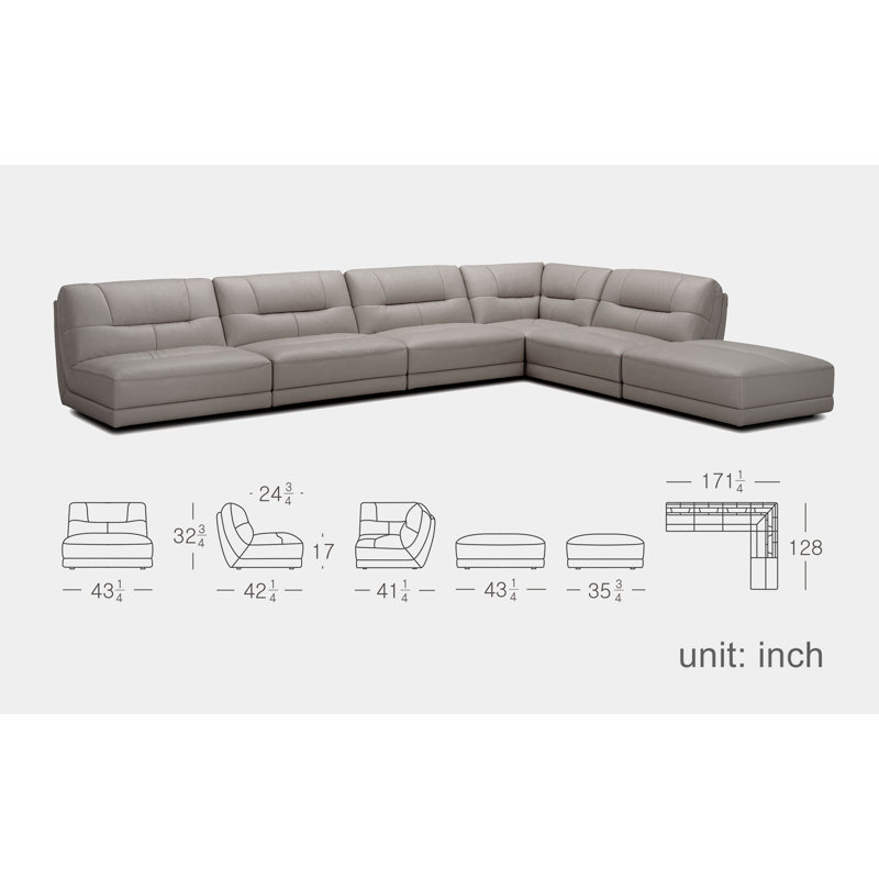 Canapé modulaire réversible en cuir véritable de 171 po Audrik