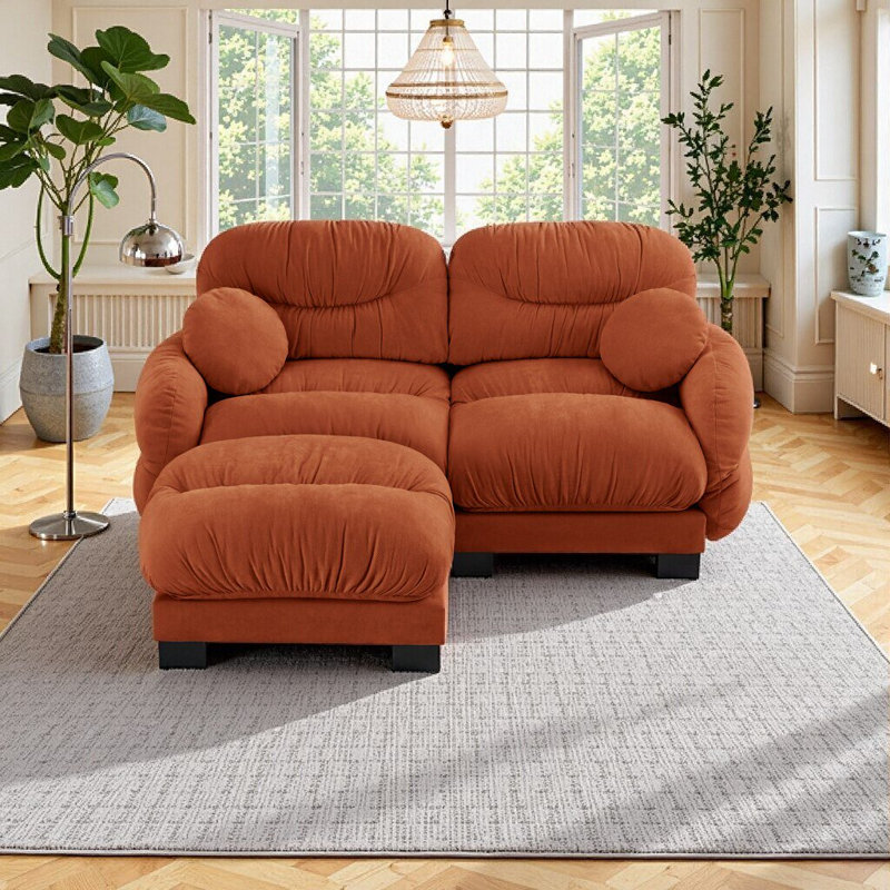 Canapé modulaire en chenille en L avec repose-pieds, mousse moelleuse haute densité, accoudoirs courbés, Orange