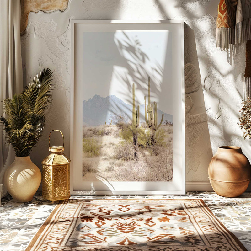 Mountain Cactus Scene, impression roulée, H 37 po x l 25 po x P 1,25 po, Cadre noir satiné
