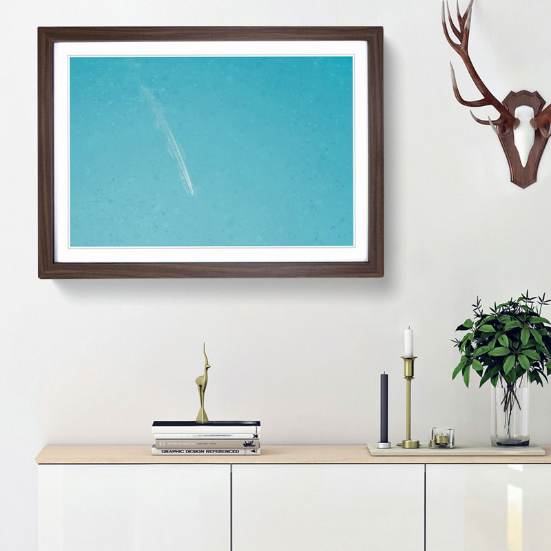 Airplane Trail in the Sky in Abstract - Picture Frame Graphic Art Print, 48cm H x 65cm W x 2cm D, Walnut Framed