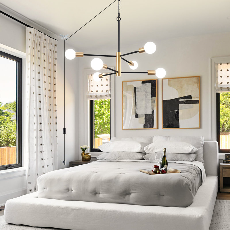6-Light 26 inch Modern Plug In Pendant Light with 15 Ft Cord & On/Off Switch for Dining Living Room