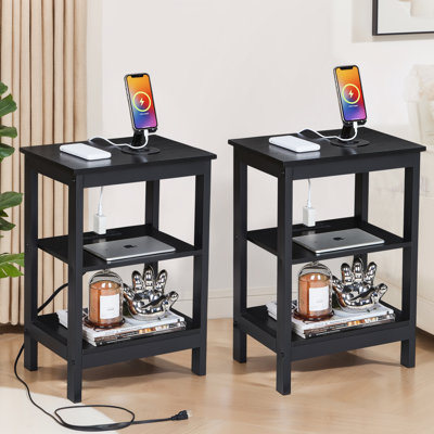 End Table Set With Charging Station 2 Pack End Table Built-In Outlets For Home Living Room Bedroom Entryway