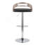Tabouret de bar réglable avec pivot en métal chromé, bois et similicuir avec repose-pieds ovale