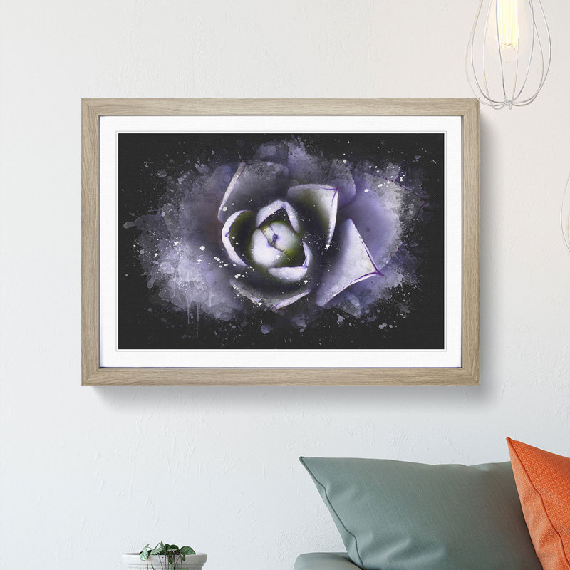 Lilac Succulent Plant Paint Splash - Picture Frame Graphic Art, 24cm H x 33cm W x 2cm D, Oak Framed