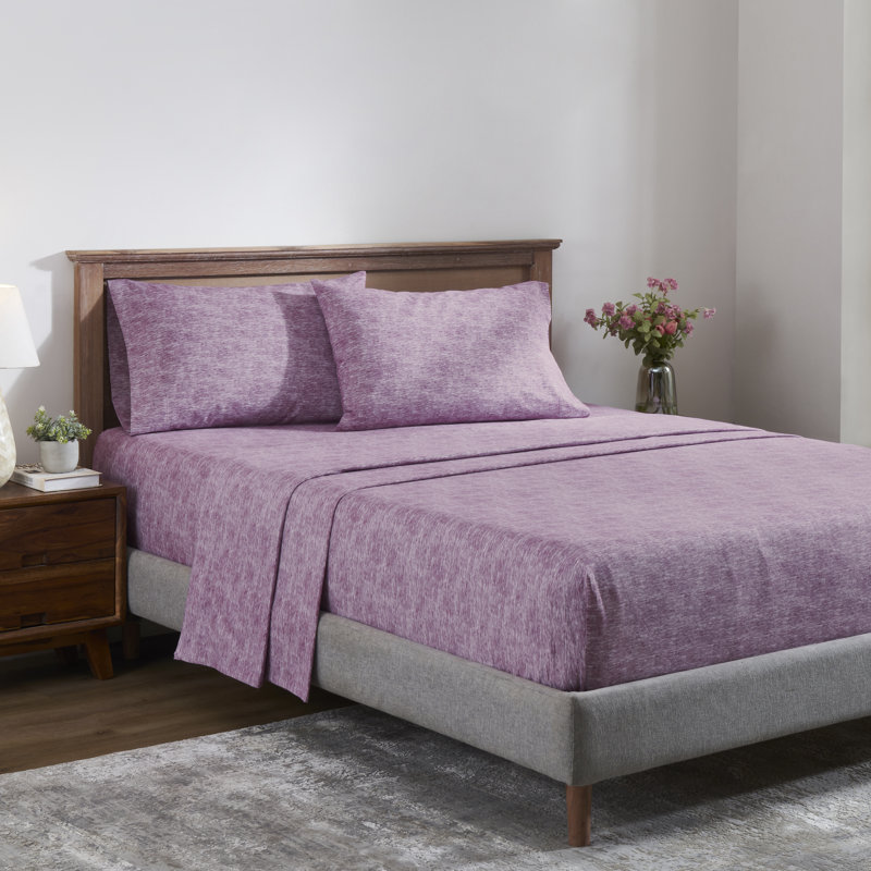 Ensemble de draps en flanelle de coton deux tons Superior, Ensemble de draps pour très grand lit avec 2 taie, Fig Plum