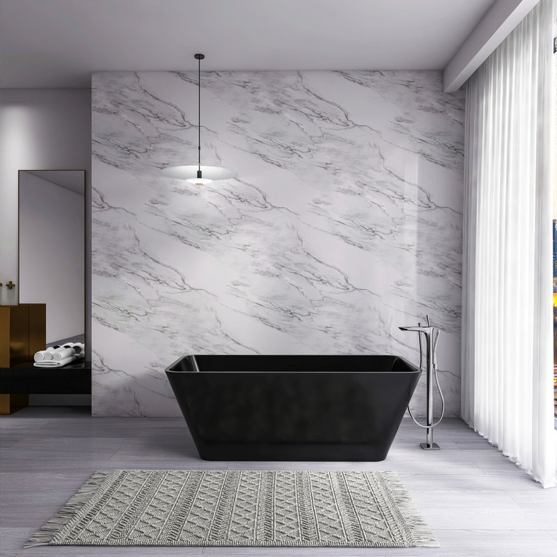 Baignoire de trempage autoportante à surface solide de 67 pouces ， Noir