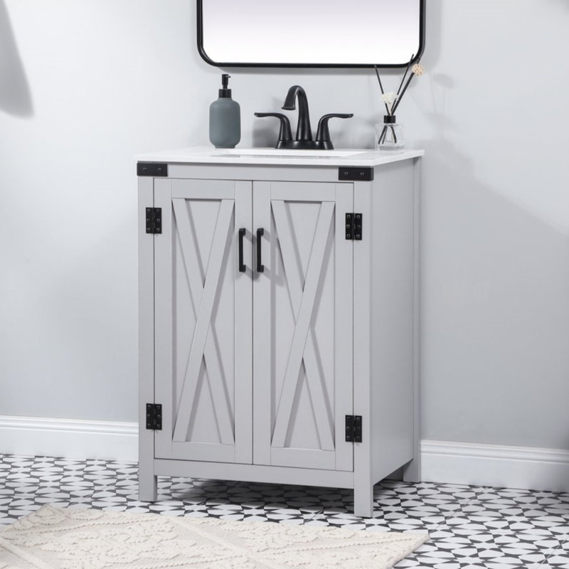 Slayton 24'' Single Bathroom Vanity with Engineered Marble Top, Grey