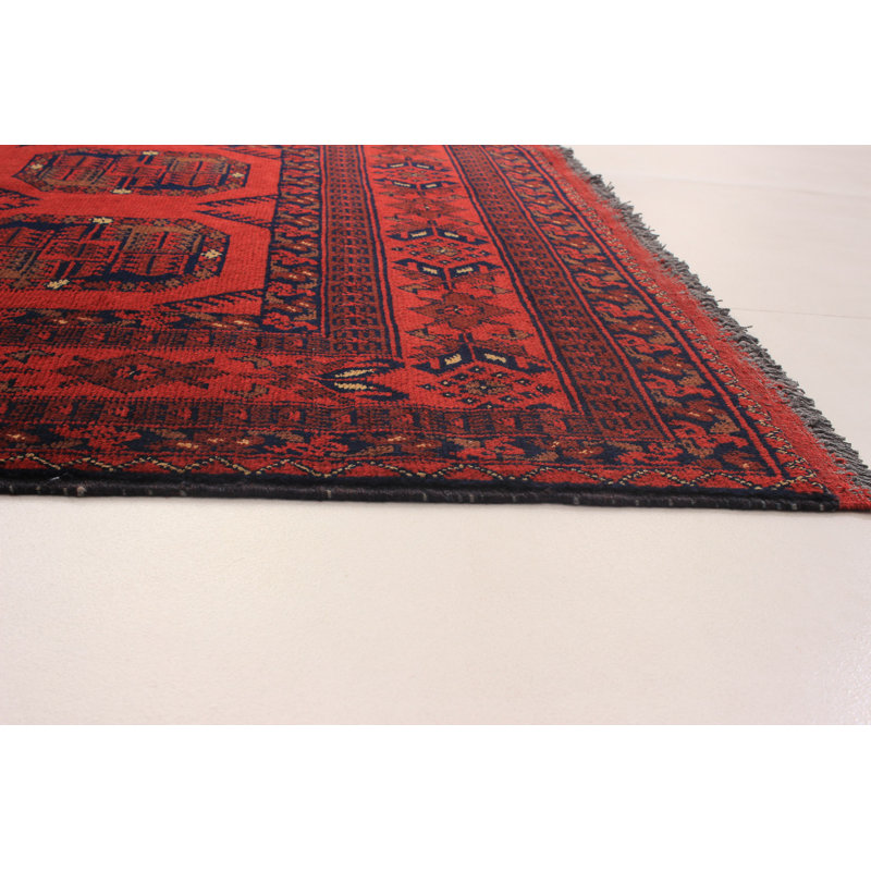 Tapis rouge en laine noué à la main de conception unique 3 pi 4 po x 4 pi 8 po Lexi-Mai