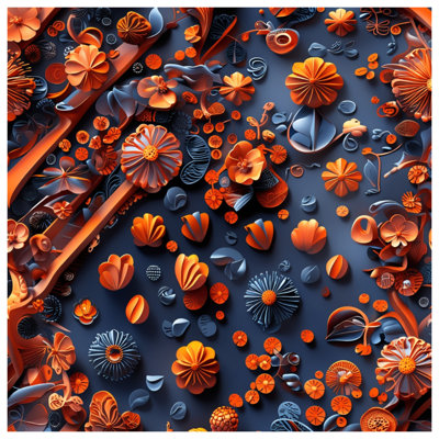 Édredon orange à motif floral bleu