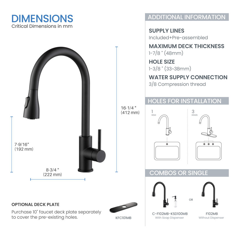 KIBI Pull Down Kitchen Faucet, Matte Black