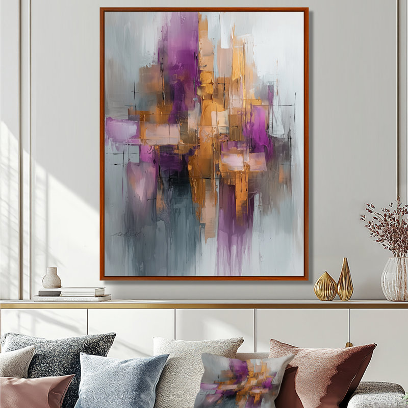 Obear liquide mauve Prismatic Maze II - encre liquide grand art mural, H 20 po x l 12 po, Reproduction avec cadre flottant