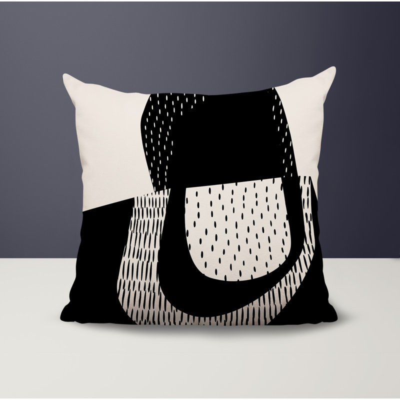 Coussin carré intérieur / extérieur pia, H 17 po x l 17 po, Noir/Blanc cassé