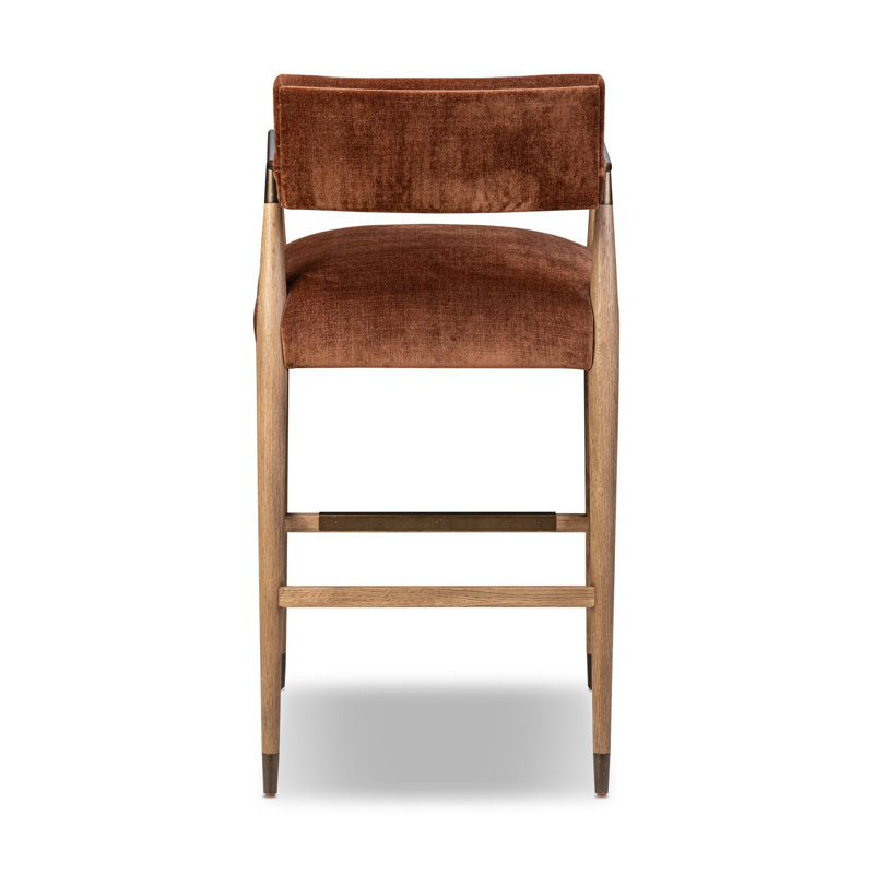 Waldon Stool, Altair Sienna/Polyester, Drifted Oak/Brushed Brass, Bar Stool (31.97" Seat Height)