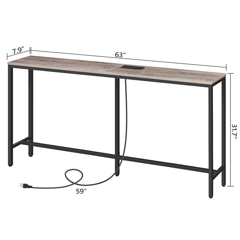 Console avec prise de courant derrière le canapé, table d'entrée étroite, H 31,7 po x l 63 po x P 7,9 po, Gris