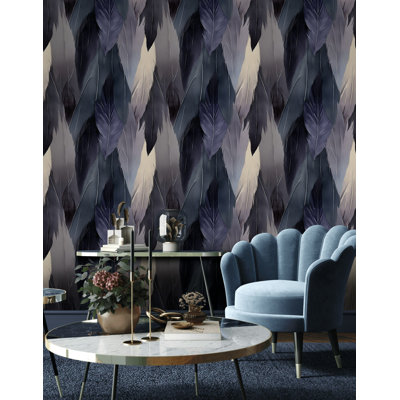 Feather Pattern Wallpaper Indigo Blue Peel And Stick Watercolor Wall Mural