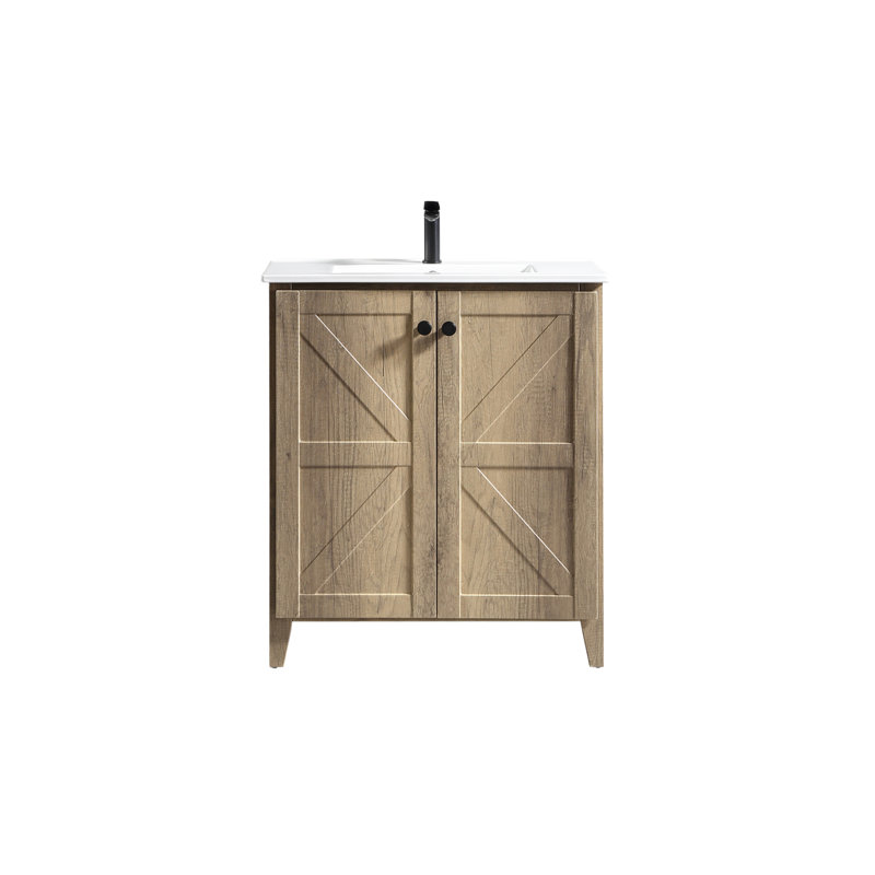 Meuble-lavabo gris antique de 30 pouces avec lavabo en céramique pour salle de bain moderne