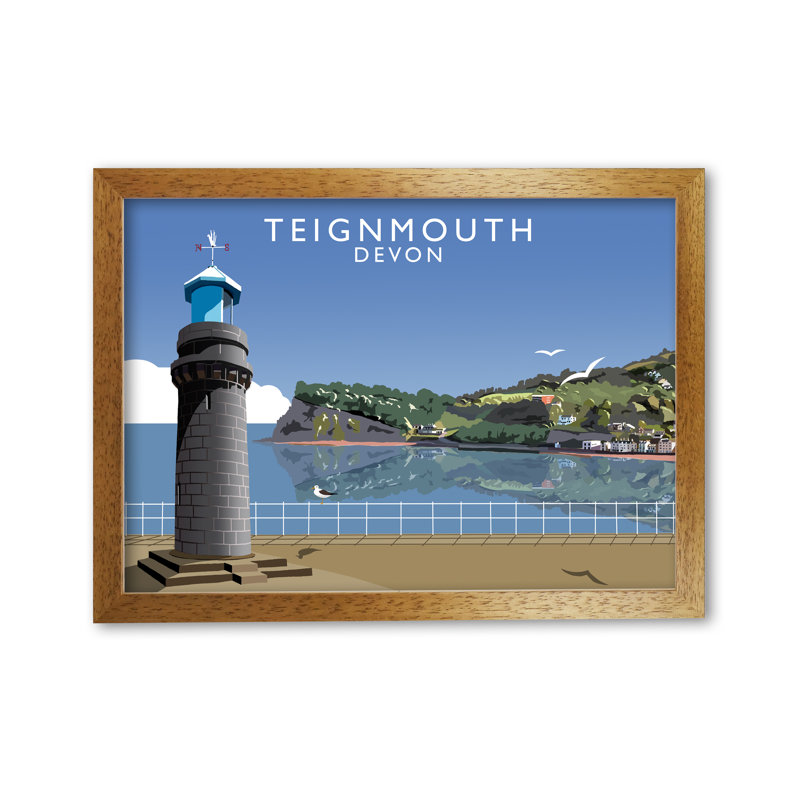 Teignmouth Devon 1 Piece Single Picture Frame Wall Art, 21 cm H x 297 cm W, Honey Oak