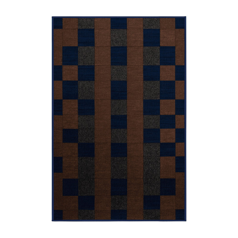 Tapis bleu à carreaux lavable à la machine, Rectangulaire 7 pi x 10 pi
