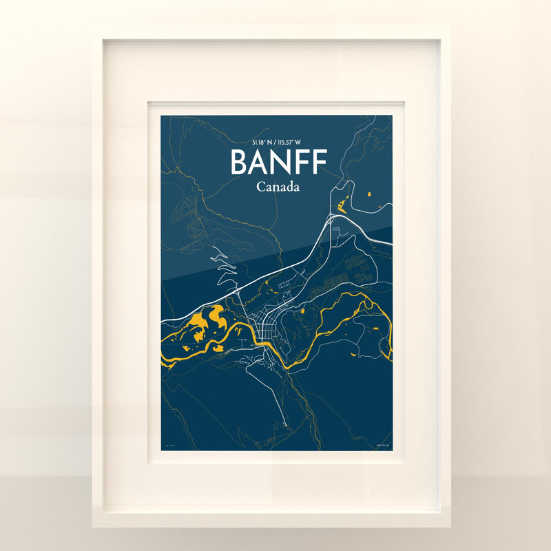 Banff, carte de la ville, impression, H 24 po x l 18 po, Bleu / jaune