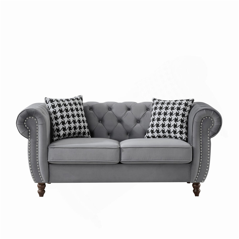 63"Chesterfield ?Tech Fabric Sofa,High-Tech Fabric Roll Armrest Sofa,Upholstered Mid Century Modern Couch,2 Seater Couch For Living Room, Office, Apartment, Brown