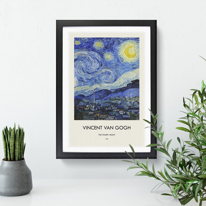 The Starry Night by Vincent Van Gogh - Picture Frame Painting, 65cm H x 48cm W x 2cm D, Black Framed
