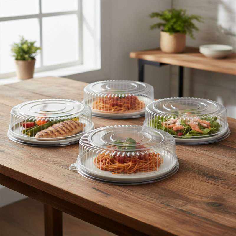 Couvercles ronds transparents en plastique de 14 pouces pour plateaux - 25 couvercles, 14" L x 14" W x 1" H, Clear