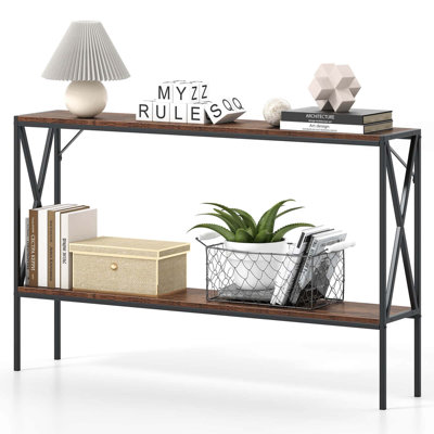 Narrow Console Table 2-tier Entryway Table With Storage 2 Support Bars Sofa Table