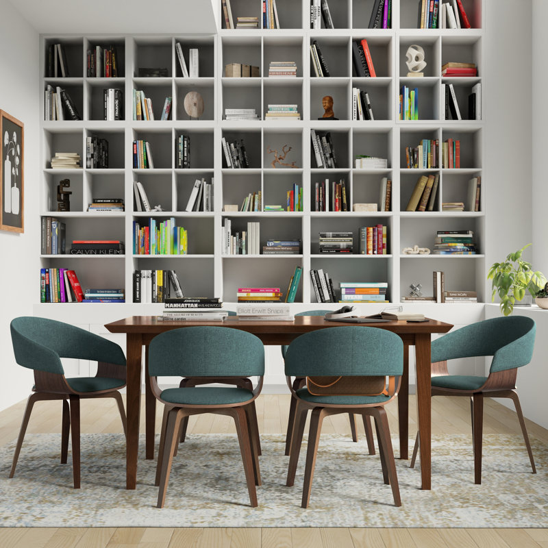 Lowell Bentwood Upholstered Dining Chair with Curved Backrest in Mid-Century Modern Style, Light Turquoise