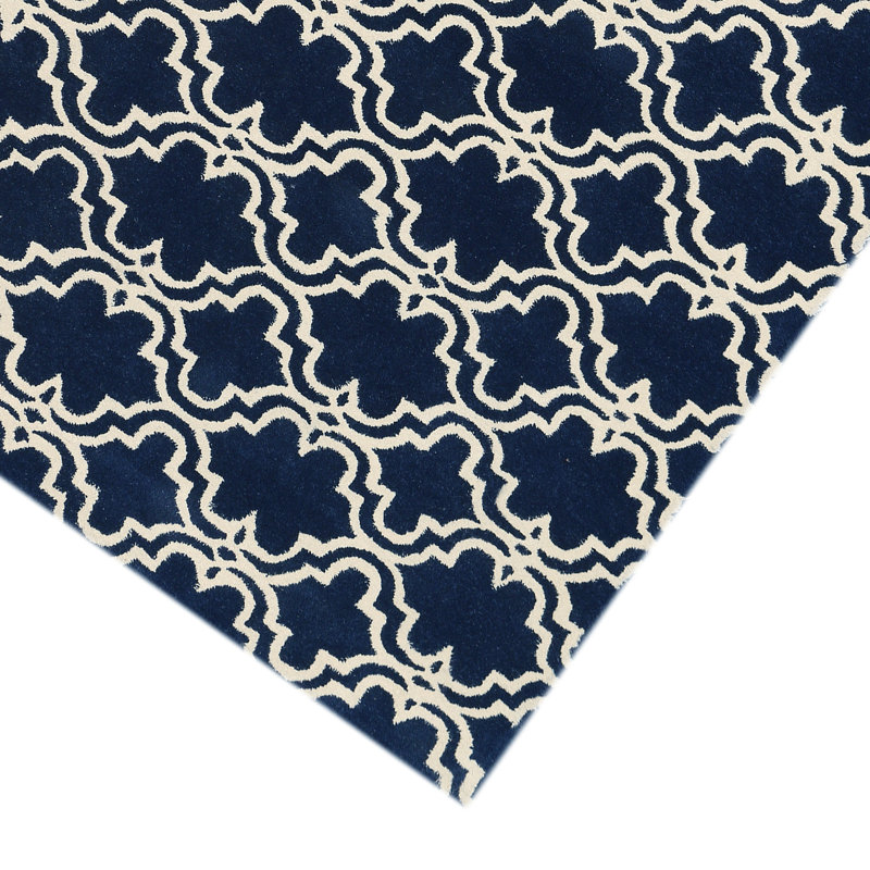Tapis bleu marine en laine touffeté à la main Ladd, Tapis de couloir 2 pi 3 po x 8 pi