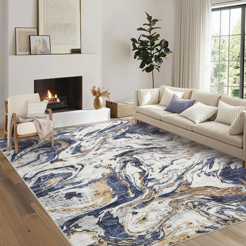 Abstract Machine Washable Area Rug with Rubber Backing for Living Room Non-Slip Modern Indoor Carpet Low-Pile Rug for Bedroom Dining Room Hallway Kitchen Office Playroom Nursery