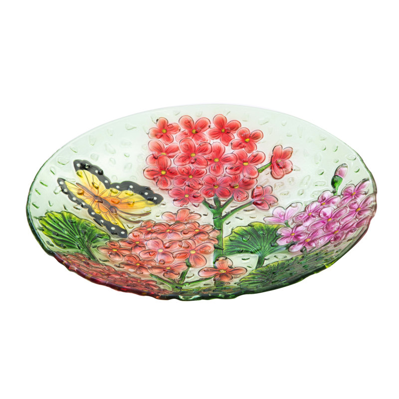 Bain d'oiseaux en verre Lahziri, l 18 po x P 18 po, Rouge / rose