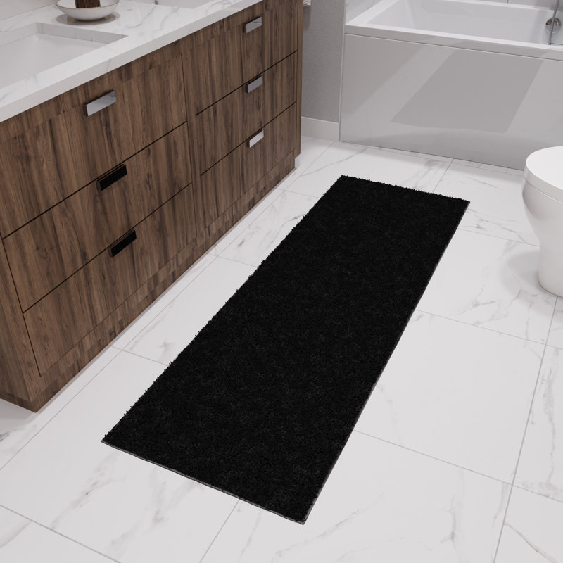 Cozy Plush Non-Slip Rubberback Extra Long Hallway Rug for Bedroom, Living Room, Bathroom, Black, Rectangle 2' x 3', Black