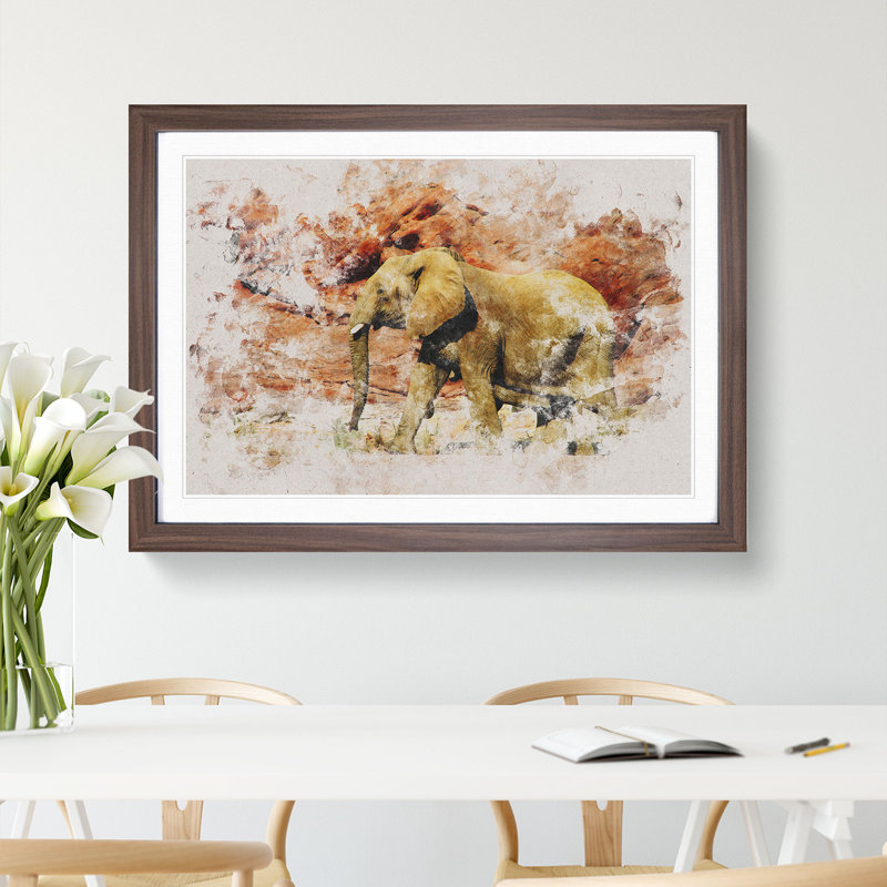 Elephant Vol.6 Watercolour - Picture Frame Graphic Art, Walnut, 65cm H x 90cm W x 2cm D