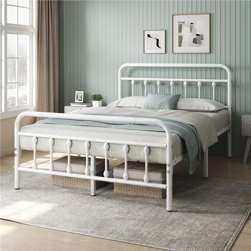 Metal Bed Frame with Vintage Headboard, Double (4'6), White
