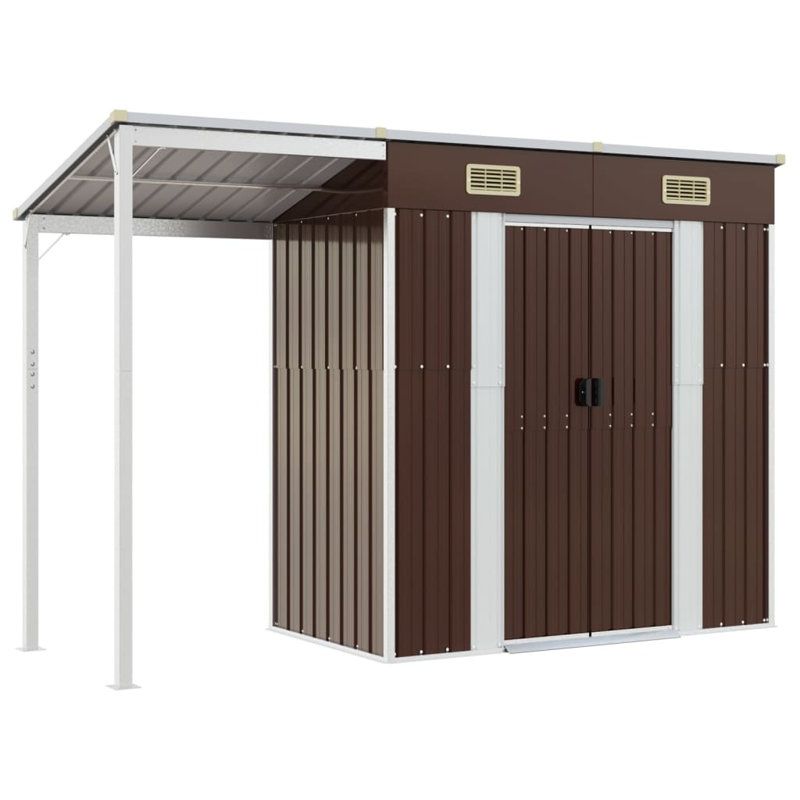 vidaXL Garden Shed with Extended Roof Outdoor Backyard Storage House Steel, Brown