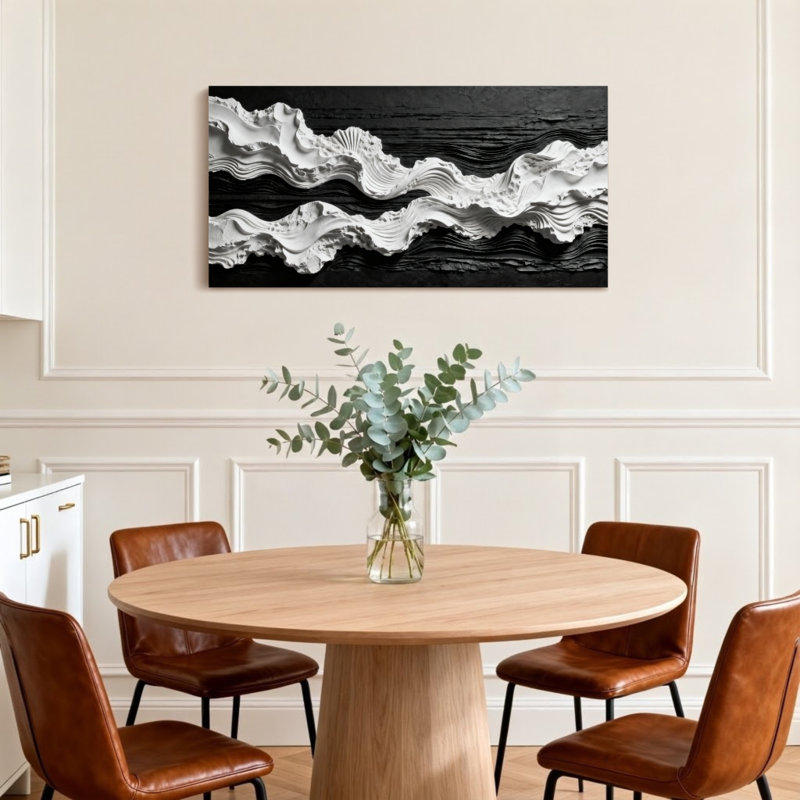 Motif texturé ondulé noir et blanc tendance, H 16 po x l 32 po