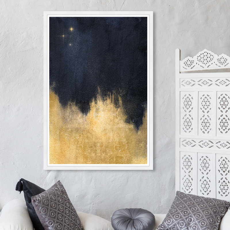 Étoiles dans la nuit - Reproduction d'art graphique sur papier, H 15 po x l 10 po x P 1,5 po, Cadre blanc