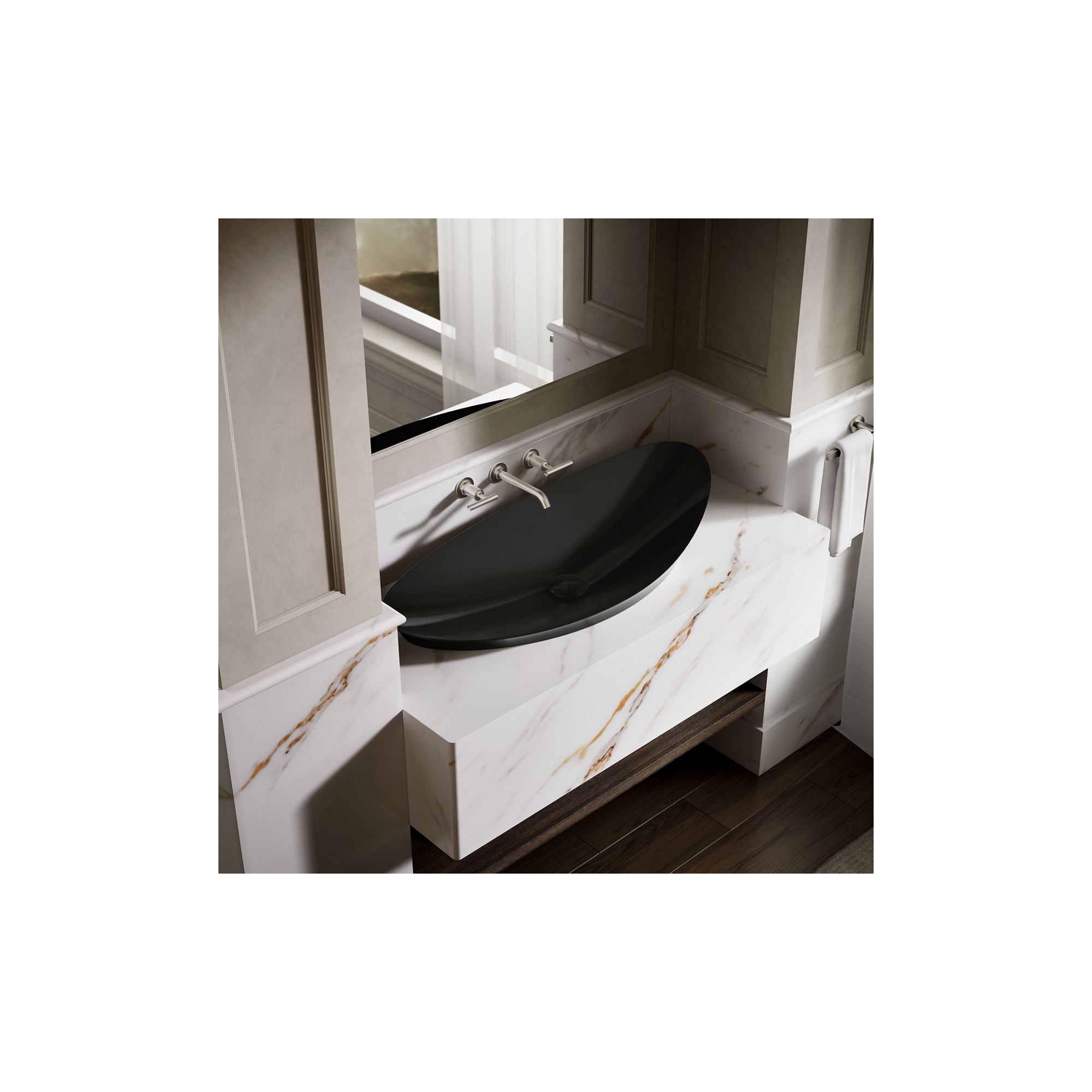 Veil Trough Fireclay Specialty Vessel Bathroom Sink, Black Black™