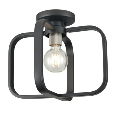 13'' Wide 1-Light Flush Mount - Matte Black with Nickel Sockets