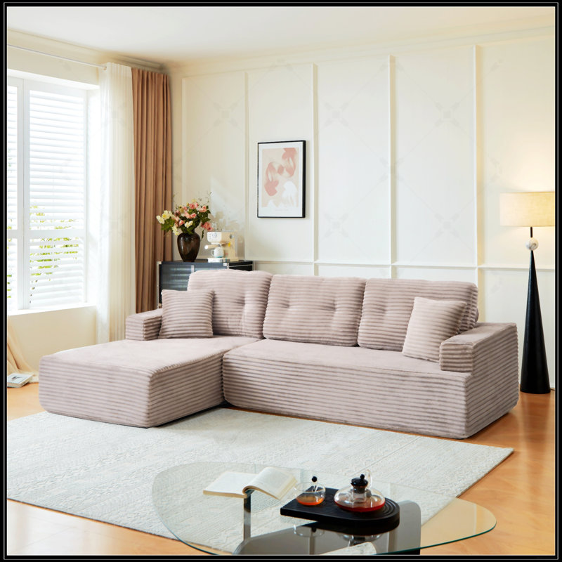 Méridienne en forme de L, canapé modulaire en forme de L, canapé en velours côtelé minimaliste moderne compressé à gauche, confortable et polyvalent
