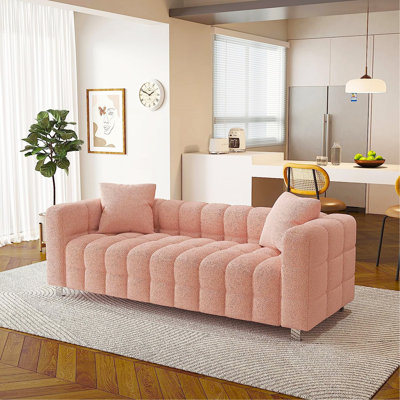 87.4'' Premium Velvet Sofa 3-Seater Loveseat, Modern  Upholstered Couch With Metal Base Legs And 2 Pillows For Living Room, Bedroom.